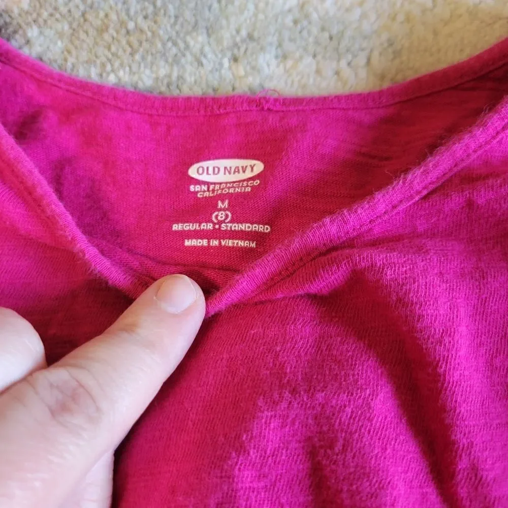 Old Navy Hot Pink Gathered Waist with lace sleeve Girls Dress